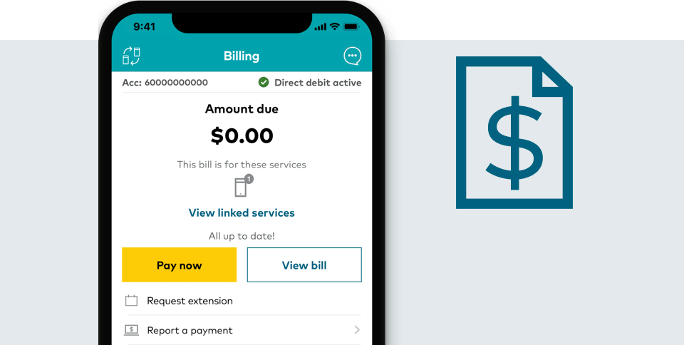 My Optus app Billing screen My Optus app Billing screen