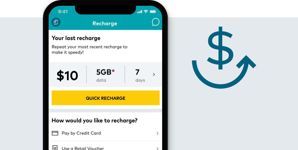 My Optus app Recharge screen My Optus app Recharge screen