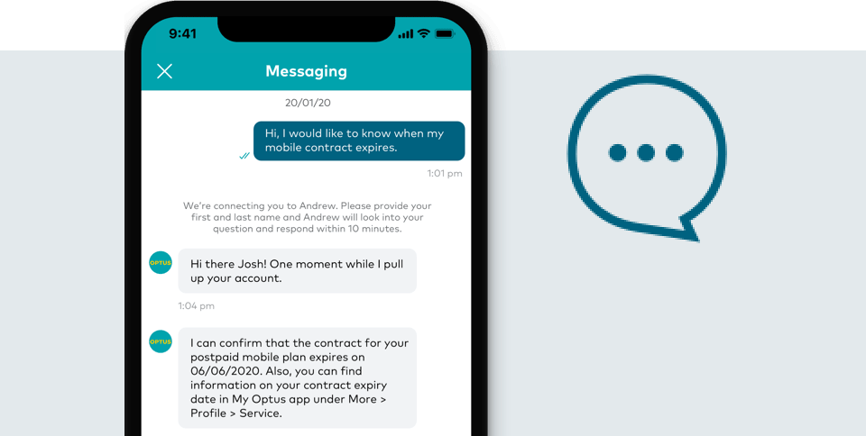My Optus app Help & Support screen My Optus app Help & Support screen