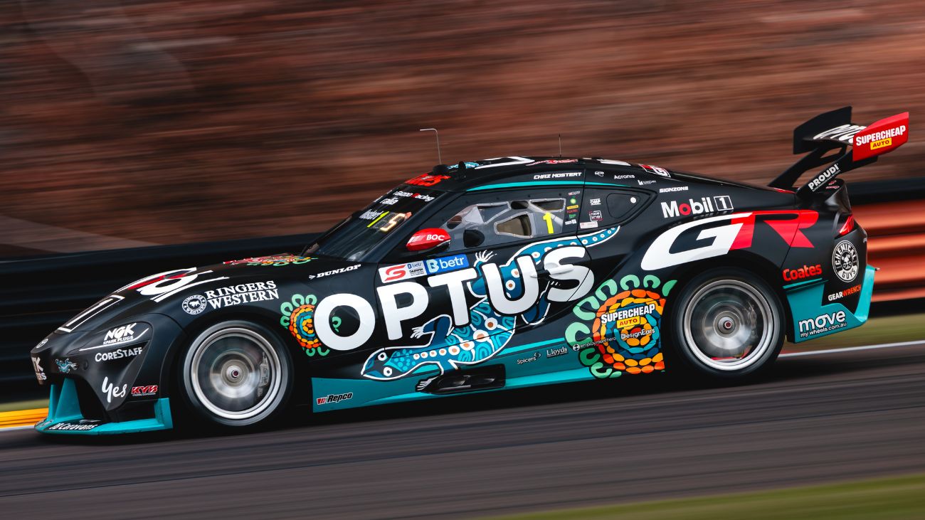 A racecar driving on a track