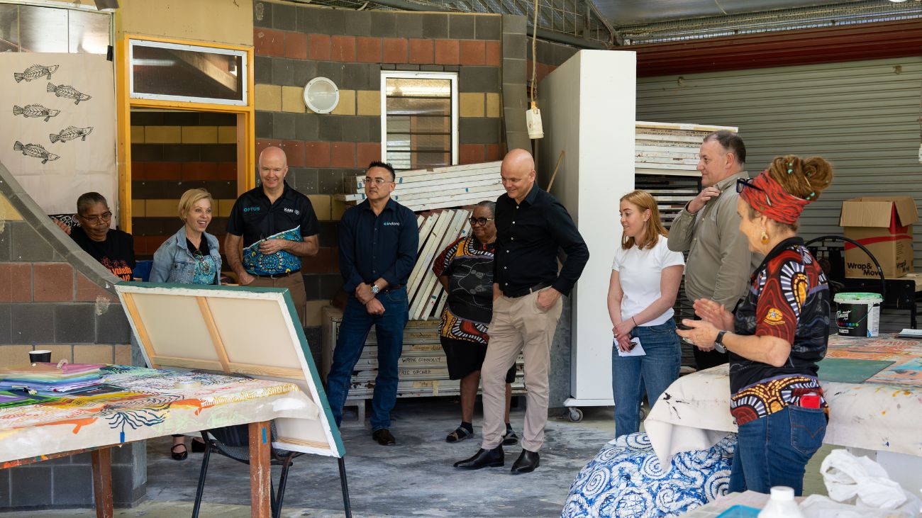 An aboriginal artwork on an easel