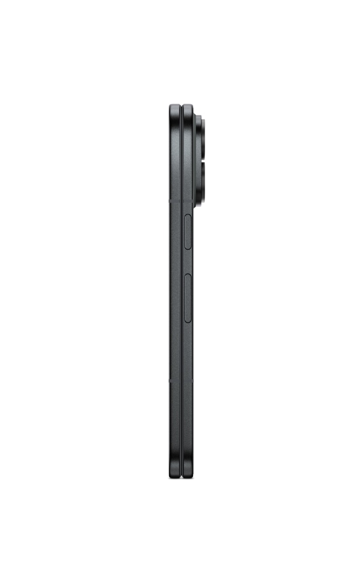 Side profile view of Google Pixel 11 Pro Fold in obsidian showing the slim folded frame, side buttons and camera module.