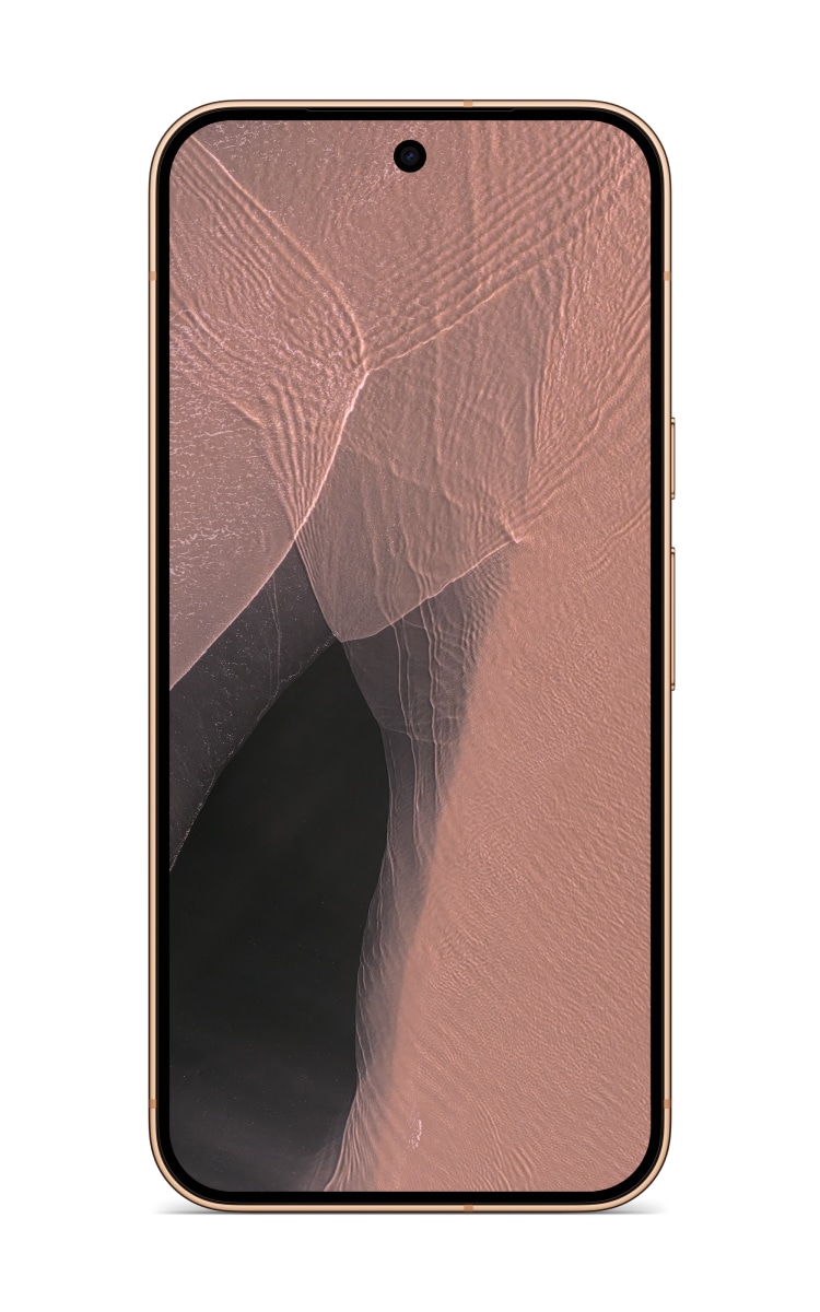 Front view of Google Pixel 11 Pro XL in canyon with a centred punch-hole front camera and side buttons.