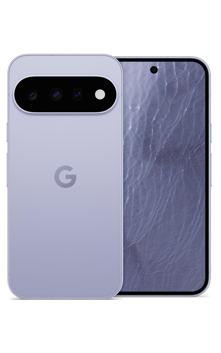 Front and back view of the Google Pixel 11 in frost, displaying home screen and camera.