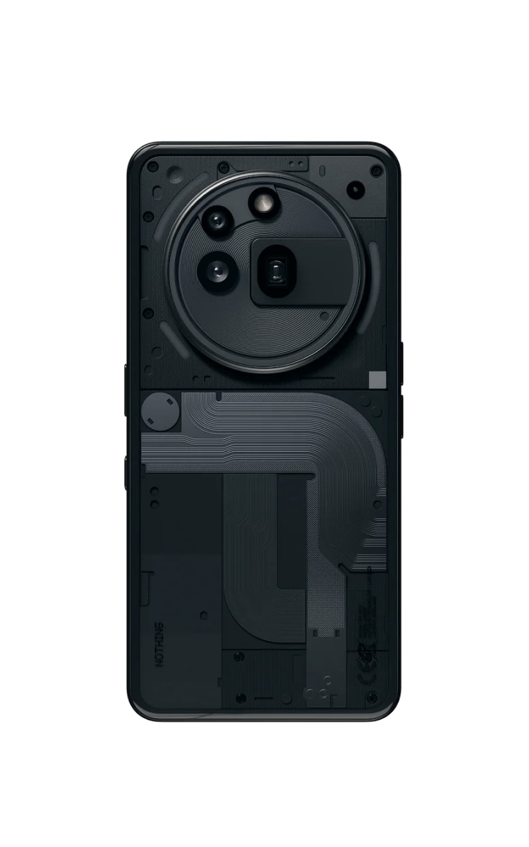 Back view of Nothing Phone 3(a) Pro in Black featuring the back panel with cameras.