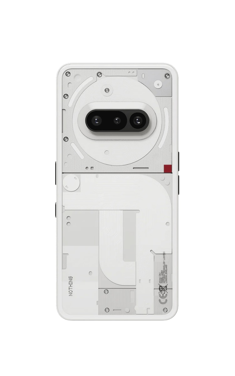 Back view of Nothing Phone 3(a) in White featuring the back panel with cameras.