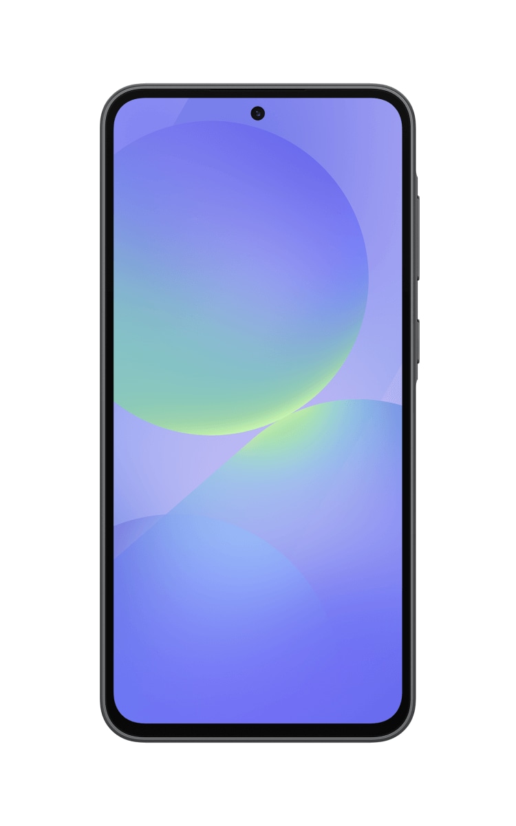Front view of the new Samsung Galaxy A36 in Awesome Black with the front camera visible.