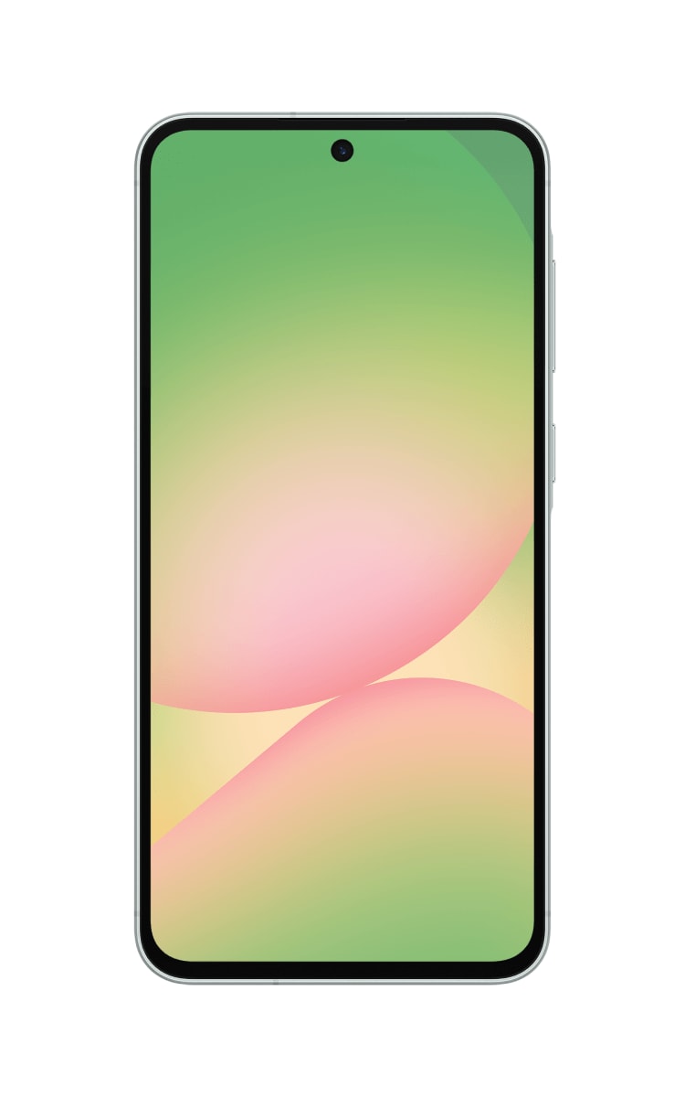 Front view of the new Samsung Galaxy A56 in Awesome Olive with the front camera visible.