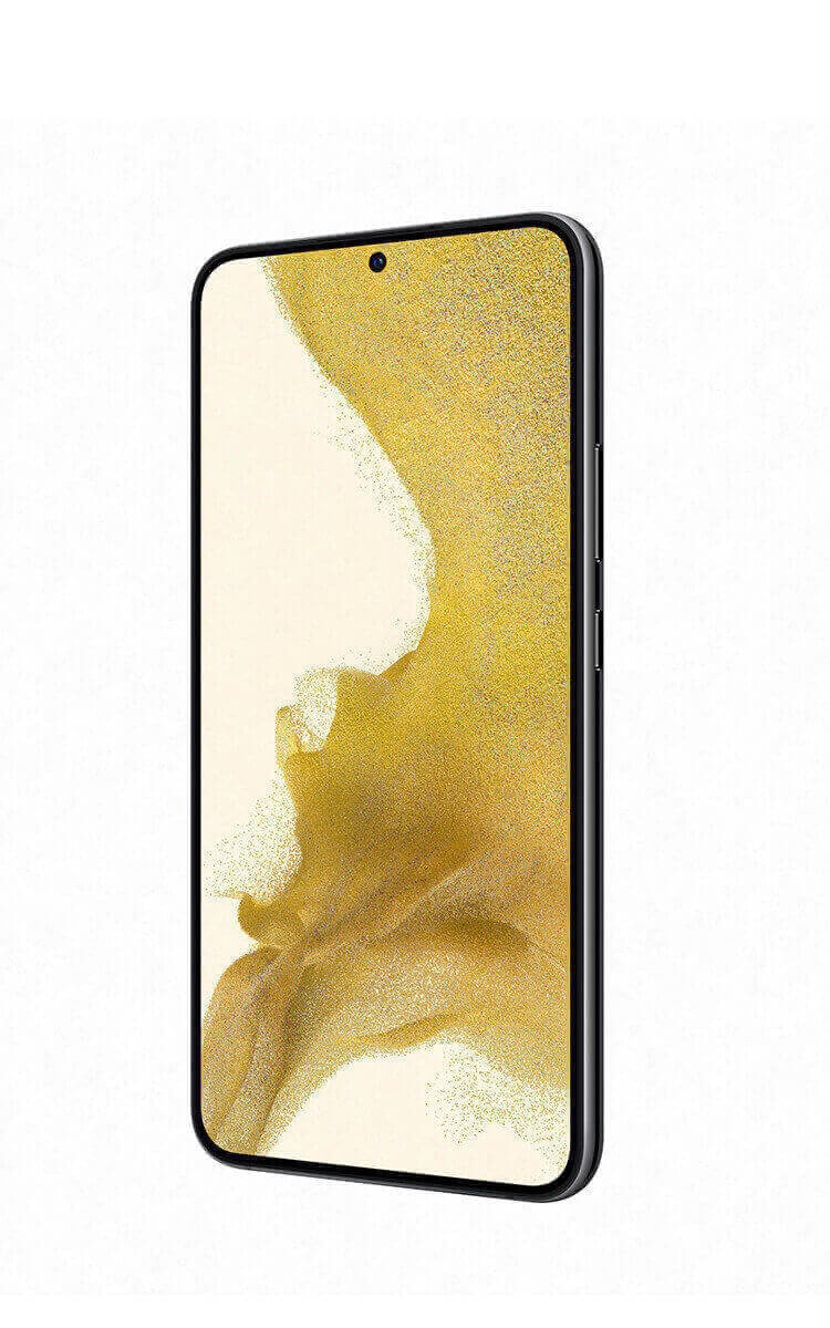 Front view of the phone with a camera punch hole in the centre top of the screen.