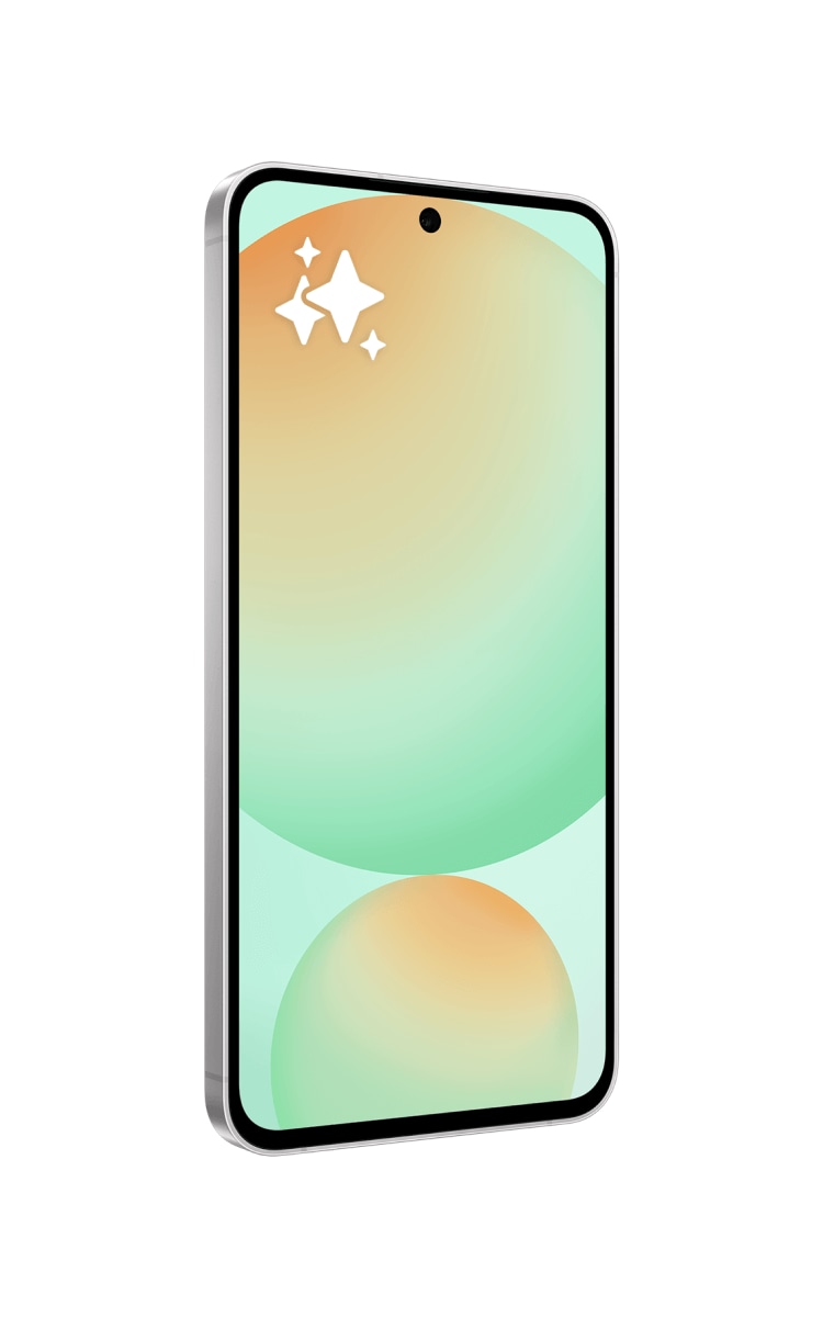 Angled front view of Samsung Galaxy S24 FE in mint showing the front screen.