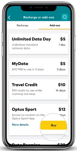Optus Sport Prepaid Add-on | Buy button