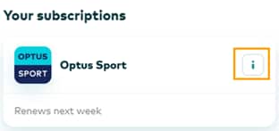 Screenshot of Optus Sport subscription displayed on Optus SubHub