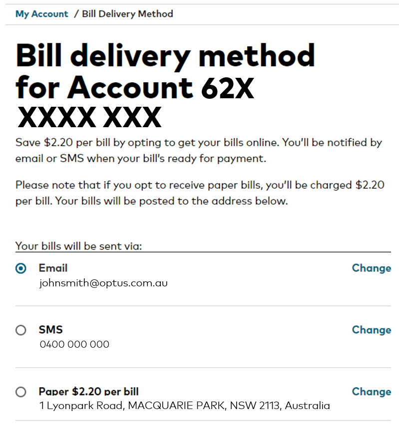 Choose method for receiving your bill in My Account
