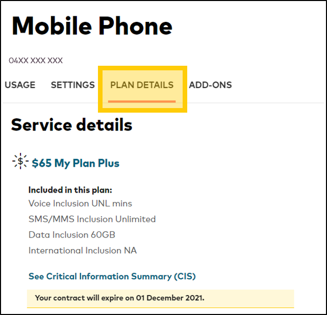 Select the Plan details tab in My Account
