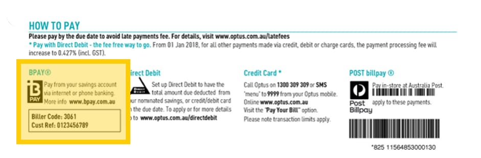 Where to find your Bpay biller code on your Optus bill