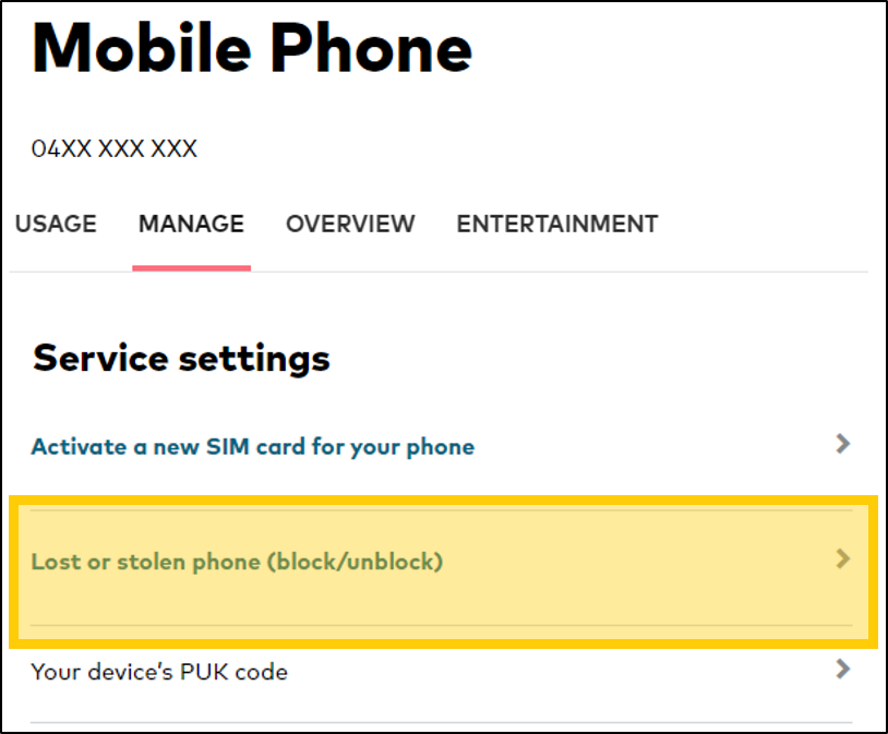 Click to block your lost or stolen device in My Account