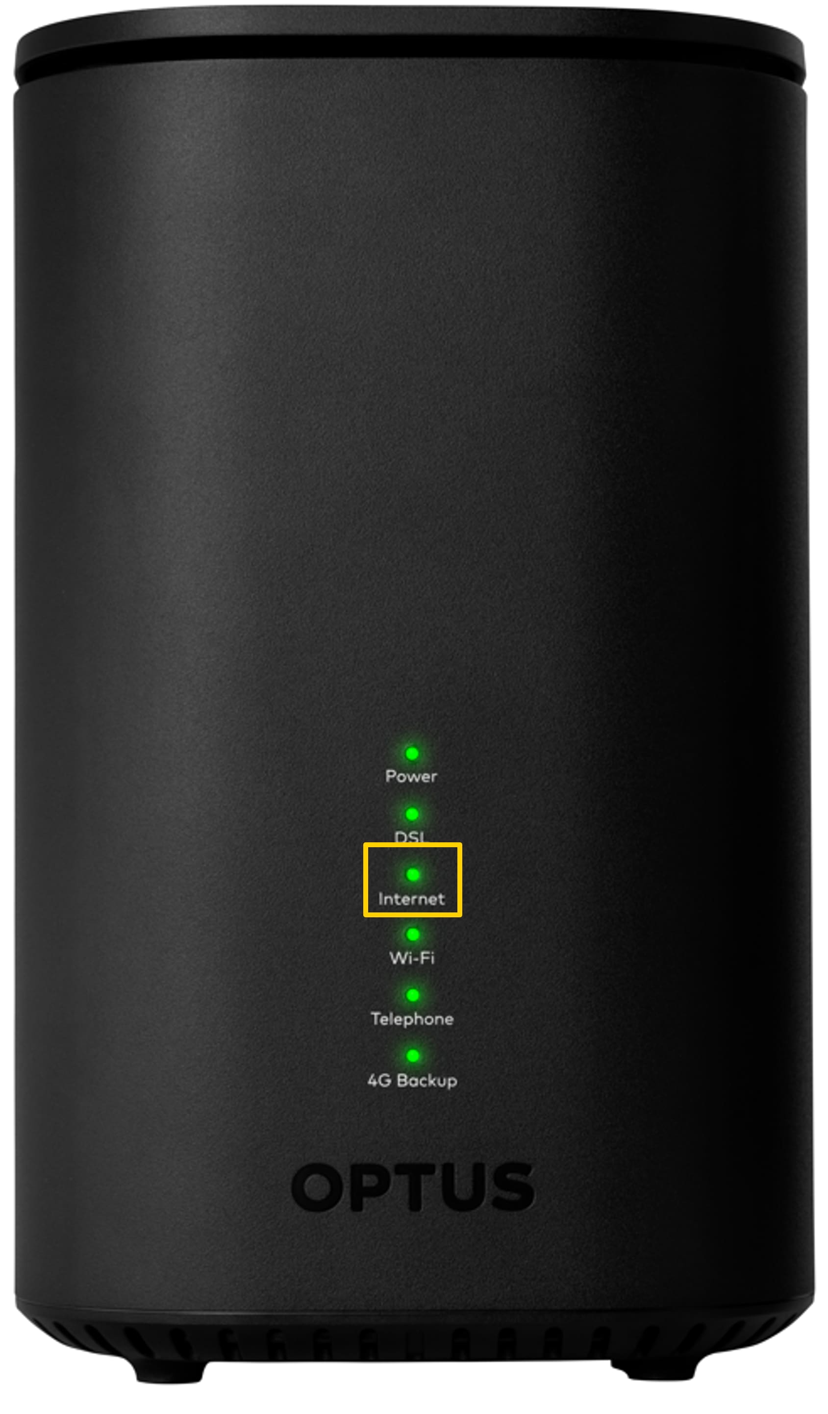 Optus Ultra WiFi (Gen 2) modem | Front panel image - Internet light