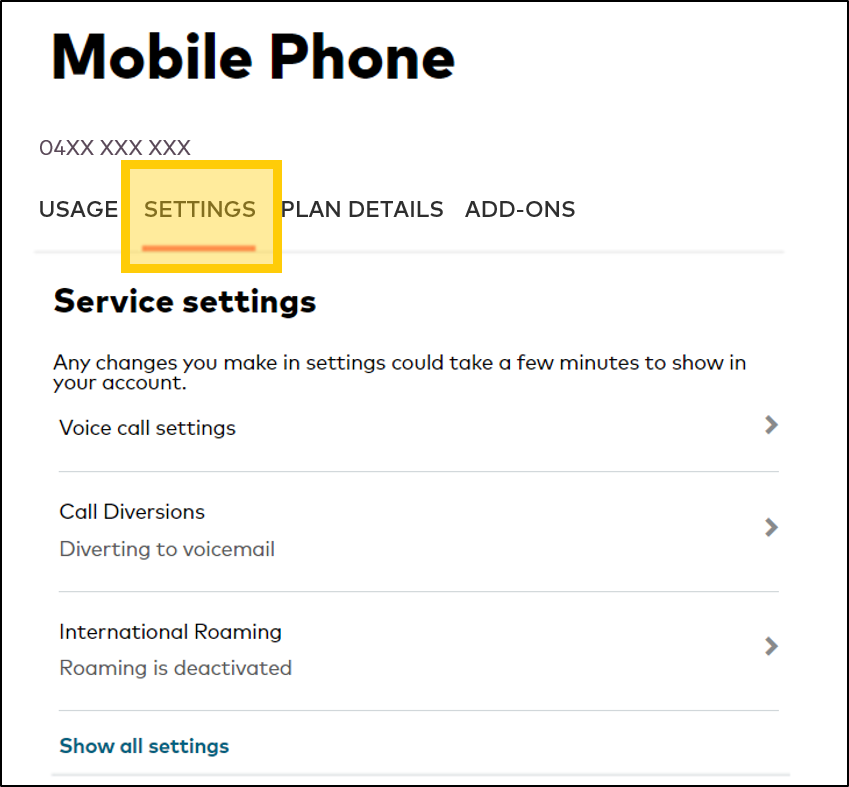 Click the Settings tab in My Account