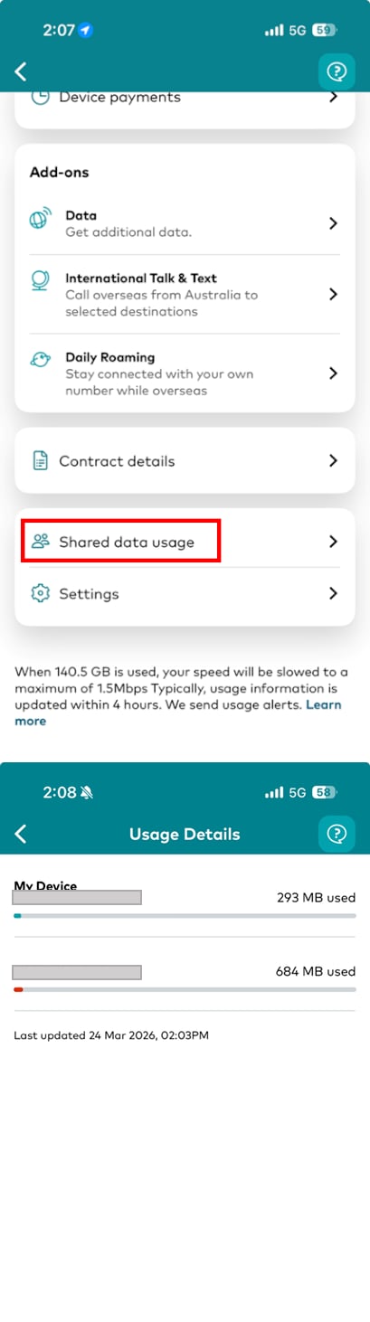 View your pooled data usage in My Optus app